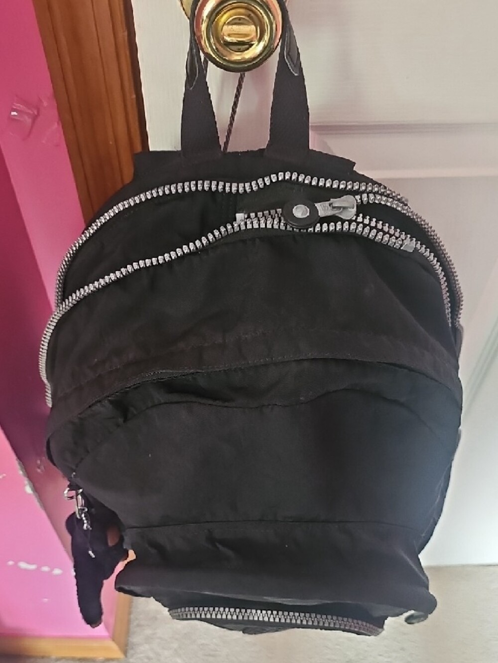 Kipling Black Nylon Expandable Backpack with Round Logo Patch - Picture 13 of 14